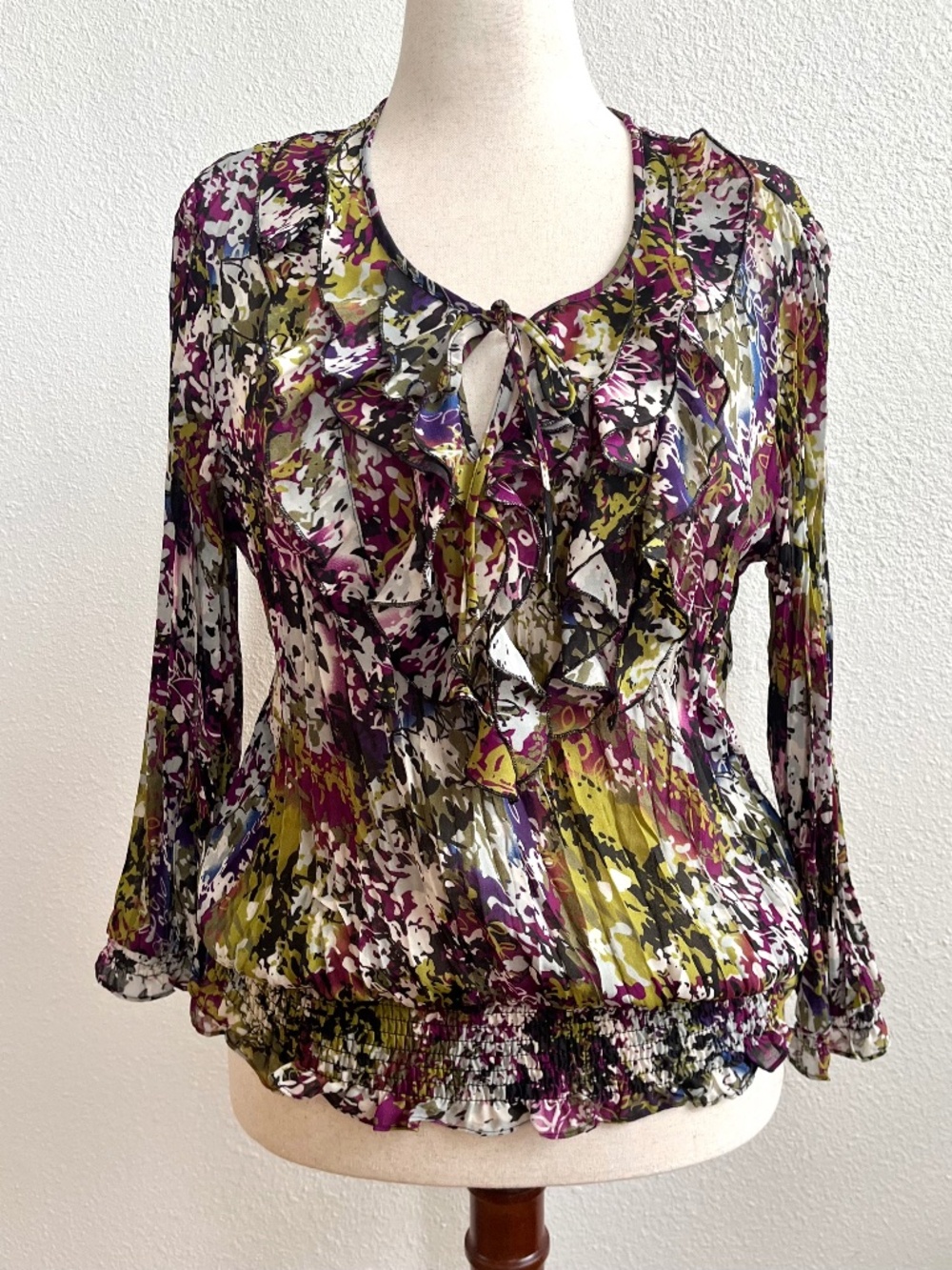 Allison Taylor Semi-Sheer Women's Crinkle Ruffle Blouse, Size XL